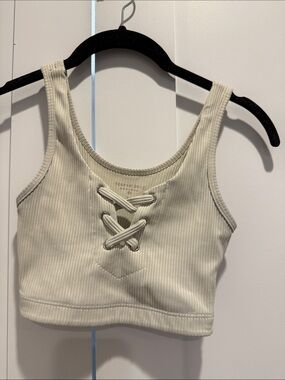 Year of Ours Ribbed Lace-Up Bra - Cream